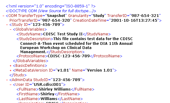 ODM XML-file conforming to the draft specification